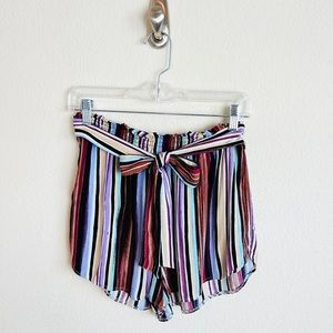 Fashion Nova Multicolor Colorblock Striped Paperbag Waist Self-Tie Summer Shorts